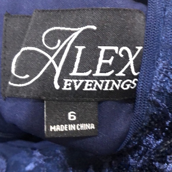 NWT Alex Evenings Formal Maxi Dress Size 6 Navy Blue Knotted Embroidered Gown - Picture 11 of 15